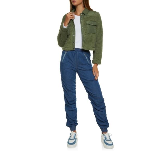 Green Cropped Sherpa Jacket Size XL NWT - Picture 3 of 4